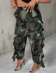 Ruffled Detail Camouflage Pants