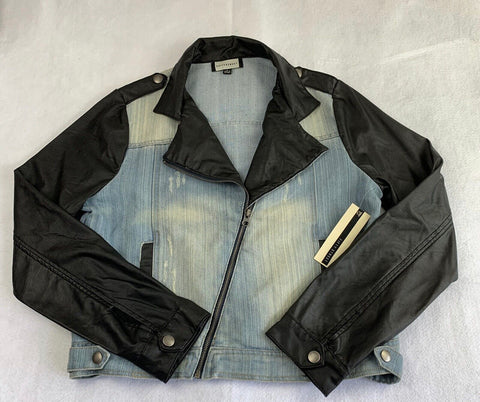 Faux Leather Denim Jacket