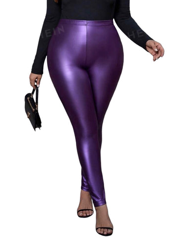 Plus Size Purple Faux Leather Leggings