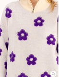 Purple Floral Patterned Sweater