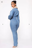 Faux Fur Collar Denim Jumpsuit