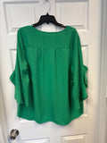 Green Ruffled Tulip Sleeve Blouse