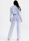 Pearl Embellished Denim Jacket and Jeans Set