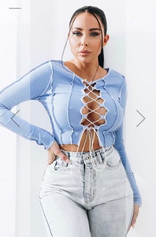 Exposed Seam Lace Up Crop Top