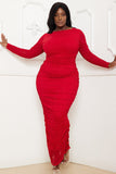 Rhinestone Mesh Pleated Plus Size Maxi Dress - Red