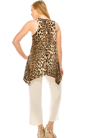 Cheetah Patterned Asymmetrical Hem Tank