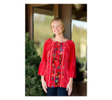 Red Floral Embroidered Blouse