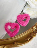 Fuzzy Heart Hoop Earrings