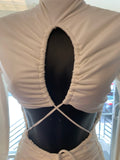 Ruched Cream Cut Out Dress