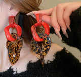 Oversized Cheetah Print Chain Link Statememt Earrings