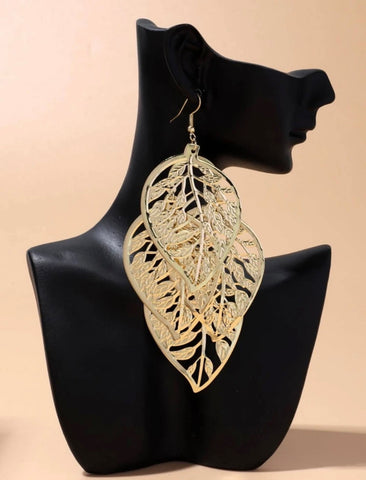 Gold Layered Leaf Statement Earrings