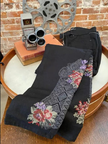 Floral Embroidered Denim Jeans