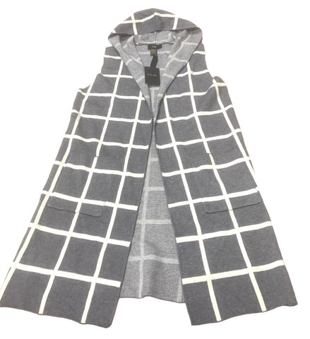 Checkered Patterned Hooded Duster Sweater
