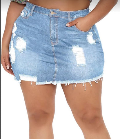 Distressed Denim Skirt