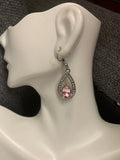 Pink Gemstone Tear Drop Bling Earrings