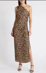One Shoulder Cheetah Patterned Maxi Dress