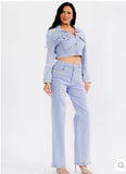 Pearl Embellished Denim Jacket and Jeans Set