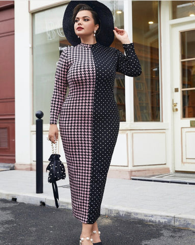 Houndstooth Patterned 2 Toned Dress