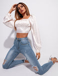 White Cheetah Patterned Crop Blouse