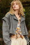 Cropped Denim Jacket with Functional Zipper Detail
