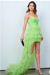 Neon Green Tulle Ruffled Hi-Lo Dress