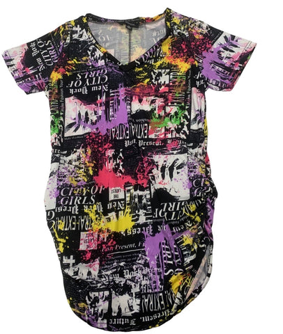 Graffiti Patterned Newsprint T-shirt