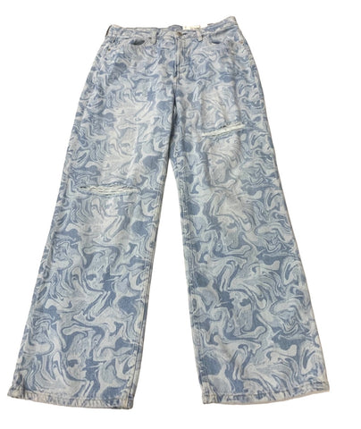 Oil Paint Patterned Wide Leg Jeans