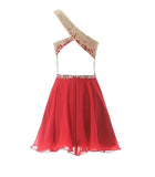 Red Beaded One Shoulder Dress