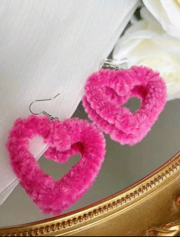 Fuzzy Heart Hoop Earrings