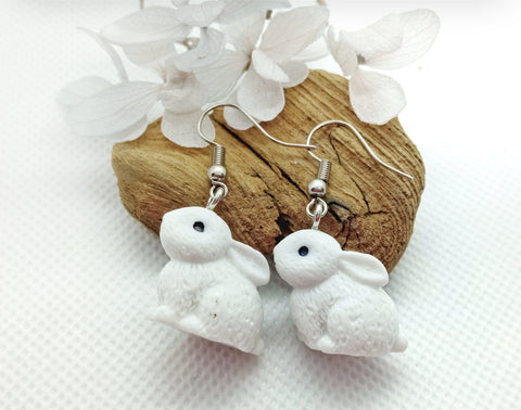 White Bunny Statement Earrings