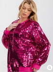 Hot Pink Sequin Embellished Bomber Jacket