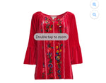 Red Floral Embroidered Blouse