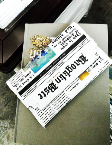 News Print Clutch Bag