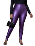 Plus Size Purple Faux Leather Leggings