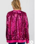 Hot Pink Sequin Embellished Bomber Jacket