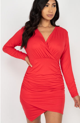 Hot Pink Ruched Bodycon Dress