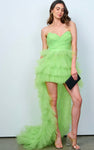 Neon Green Tulle Ruffled Hi-Lo Dress