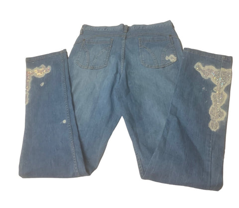 High Waisted Rhinestone Embellished Jeans
