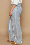 Contrast Patched Raw Hem Straight Jeans