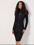 Cheetah Patterned Mock Neck Dress