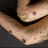 3D Floral Embellished Fishnet Tights