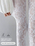 White Floral Patterned Tights