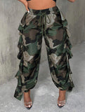 Ruffled Detail Camouflage Pants