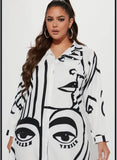 Abstract Face Patterned Shirt Dress