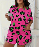 Neon Cheetah Patterned 2 Piece Shorts & T-Shirt Set