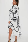 Abstract Face Patterned Shirt Dress