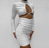 Ruched Cream Cut Out Dress