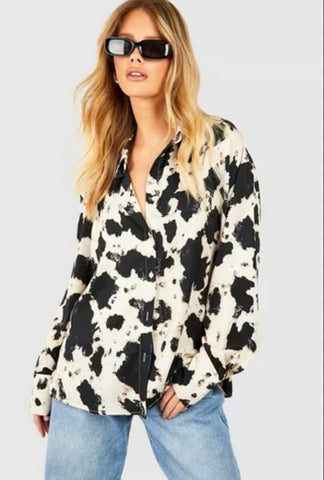 Cow Patterned Button Down Top