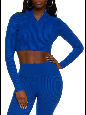 Royal Blue Ribbed Knit Sweater