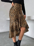 Cheetah Patterned Asymmetrical Hem Skirt